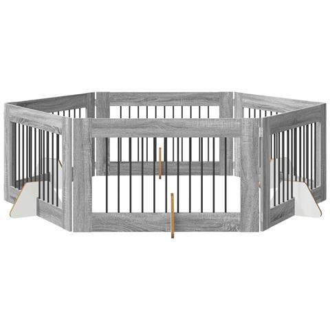 Cancello per cani con supporti 6 pcs Grigio Sonoma 100 x 60 cm - Foto 1