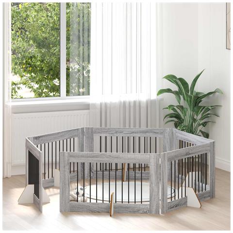 Cancello per cani con supporti 6 pcs Grigio Sonoma 100 x 60 cm - Foto 2