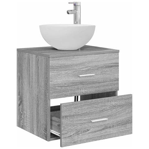 Mobiletto con Lavabo a Parete Sonoma grigio 49,5 x 35 x 63 cm - Foto 2