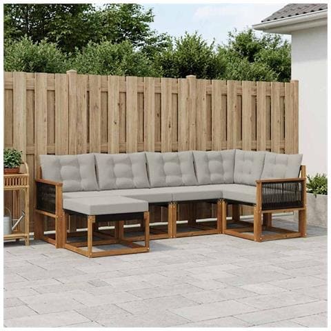Set di divani da esterno 6 pcs Naturale e Grigio Chiaro - Foto 2