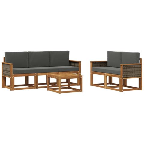 Set di divani da esterno con cuscino 6 pcs Naturale e Antracite - Foto 1