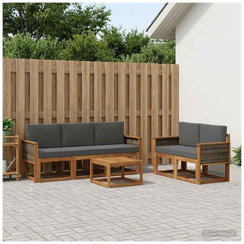 Set di divani da esterno con cuscino 6 pcs Naturale e Antracite - Foto 2