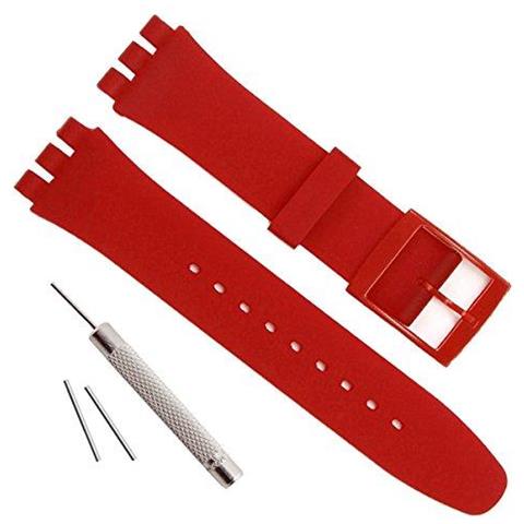 Sostituzione Impermeabile Gomma Di Silicone Del Cinturino Di Vigilanza Il Cinturino Per Swatch (17 Millimetri 19 Millimetri 20mm) (19 Mm Rosso)  - Foto 1