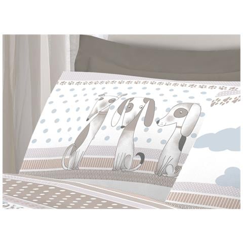 Completo Lenzuola Letto Pensieri Delicati 100% Cotone Dis. Bau Bau Matrimoniale Grigio - Foto 2