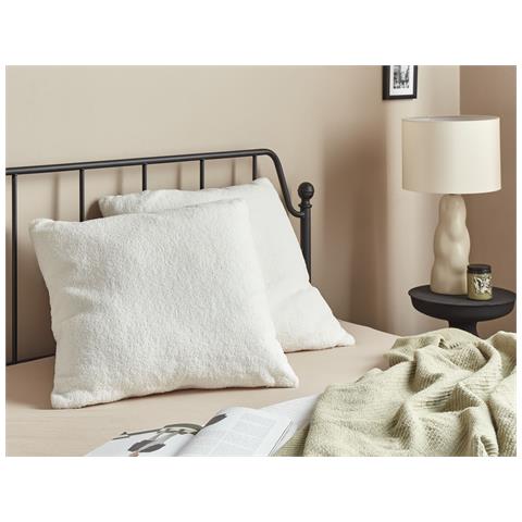 Set Di 2 Cuscini Leuzea Bouclé 60 X 60 Cm Bianco Sporco Tinta Unita - Foto 1