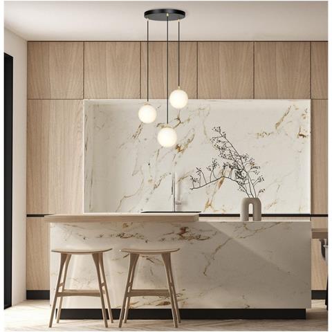 Lampada A Sospensione Royal - Nero, Oro, Bianco - Acciaio Verniciato A Polvere, Vetro - 40x100x40 Cm - Foto 2