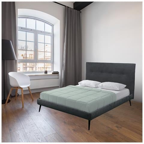 Letto Matrimoniale Stiletto Con Rete Fissa In Tessuto Ash Grigio - Foto 1