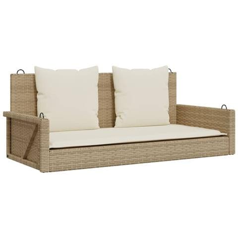 Panchina a Dondolo con Cuscini Beige 119x56x48 cm in Polyrattan - Foto 1