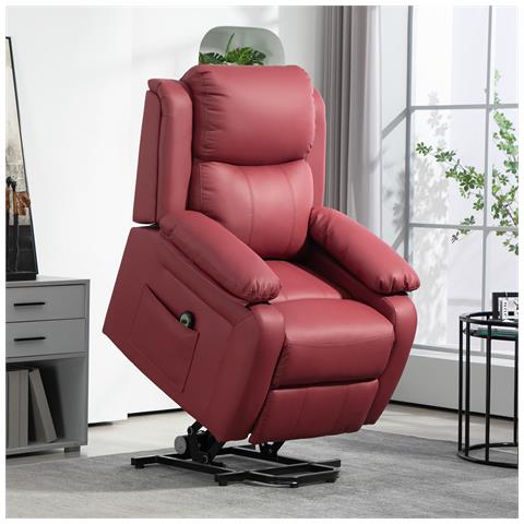 Poltrona Alzapersona Reclinabile con Poggiapiedi e Telecomando, in Pelle PU, 76x90x105 cm, Rosso - Foto 6