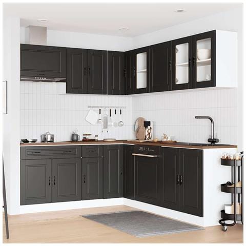 Set Mobili Da Cucina 11 Pz Porto Neri Legno Multistrato - Foto 3