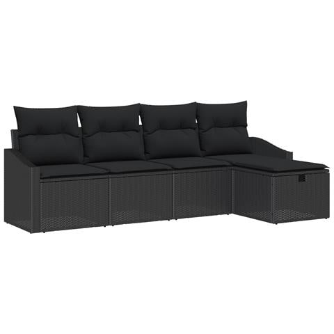 Set Divani Giardino 5 Pezzi con Cuscini Nero Polyrattan - Foto 1