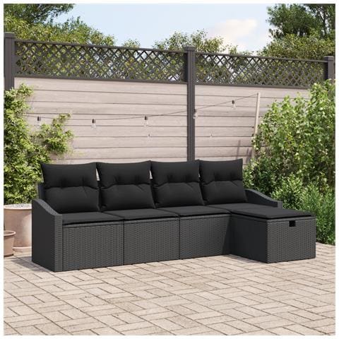 Set Divani Giardino 5 Pezzi con Cuscini Nero Polyrattan - Foto 2