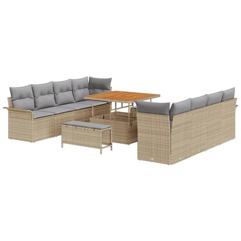 Set Divano da Giardino 11 Pezzi con Cuscini Beige Rattan Polipropilene,  Divano da Giardino 2 Posti con Storage & Cuscini Beige Rattan Polipropilene,  Set da Pranzo Giardino 3 Pezzi con Cuscini Beige Rattan Polipropilene - Foto 1