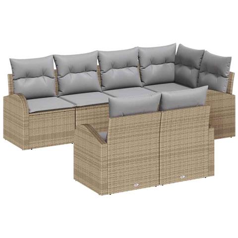 Set divano da giardino da 7 pezzi con cuscini in poli rattan beige - Foto 1