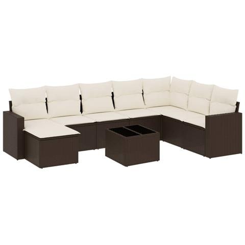 Set Divani da Giardino 9pz con Cuscini Marrone in Polyrattan - Foto 1