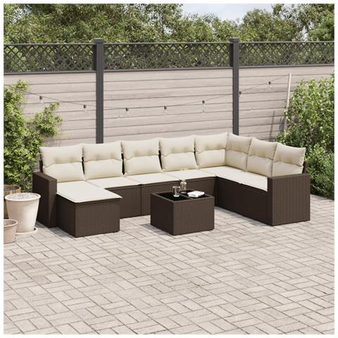 Set Divani da Giardino 9pz con Cuscini Marrone in Polyrattan - Foto 2