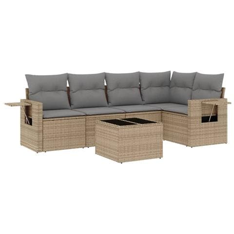 Set Divano da Giardino 6 pz con Cuscini Beige in Polyrattan - Foto 1