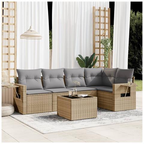 Set Divano da Giardino 6 pz con Cuscini Beige in Polyrattan - Foto 2