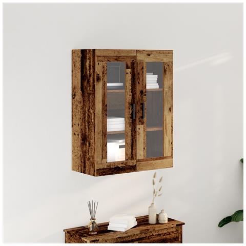 Mobile a Muro con Porte in Vetro - Legno Recuperato - 69.5x34x90 cm - Foto 2