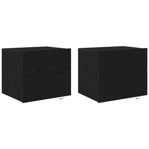 Comodini con Luci LED Montati a Muro 2 pezzi Rovere Nero - Foto 1