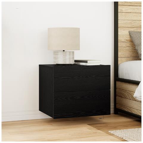 Comodini con Luci LED Montati a Muro 2 pezzi Rovere Nero - Foto 2