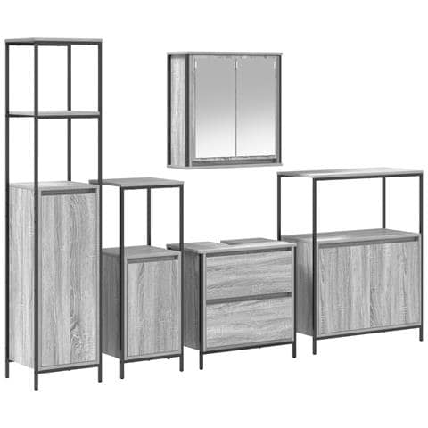 Set di mobili da bagno 5 pezzi vitaXL grigio sonoma in legno ingegnerizzato - Foto 1