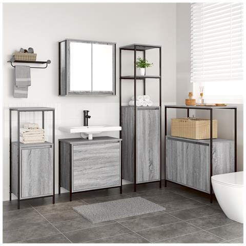 Set di mobili da bagno 5 pezzi vitaXL grigio sonoma in legno ingegnerizzato - Foto 2