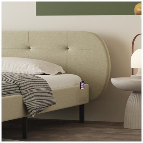 Tulsa Letto Imbottito 160x200cm Beige Con Testiera E Rete - Foto 2