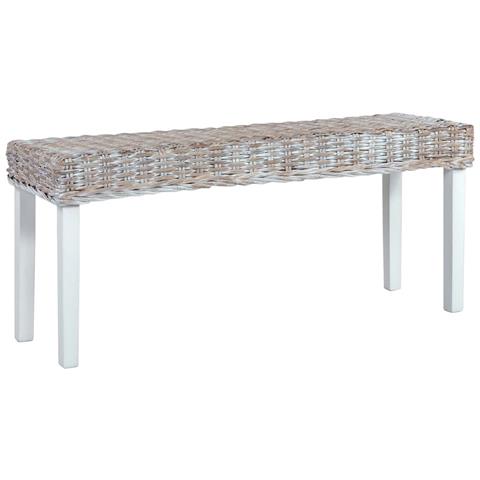 Panca 110 Cm Bianca In Rattan Naturale Kubu E Massello Di Mogano - Foto 2