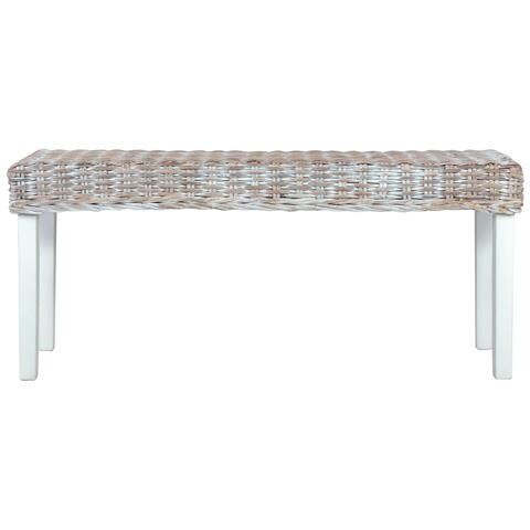 Panca 110 Cm Bianca In Rattan Naturale Kubu E Massello Di Mogano - Foto 1