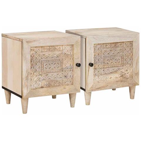Comodino 2 pcs Beige 40 x 33 x 46 cm legno massello di mango - Foto 1