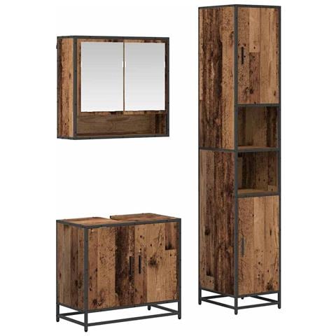 Set di mobili per il bagno con lo scaffale 3 pcs Legno vecchio - Foto 1
