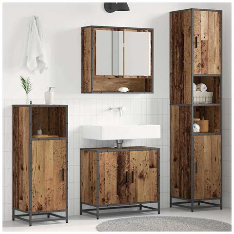 Set di mobili per il bagno con lo scaffale 3 pcs Legno vecchio - Foto 2