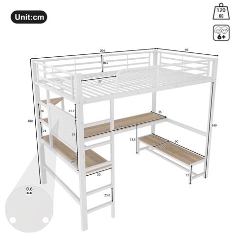Letto A Soppalco Con Scrivania, Illuminazione Led E Porta Usb Type-c - Foto 3