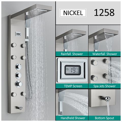 Pannello doccia, Blackswan, modello M1258 nichelato con LED, display digitale, bocca e funzioni SPA, misura 121 cm - Foto 2