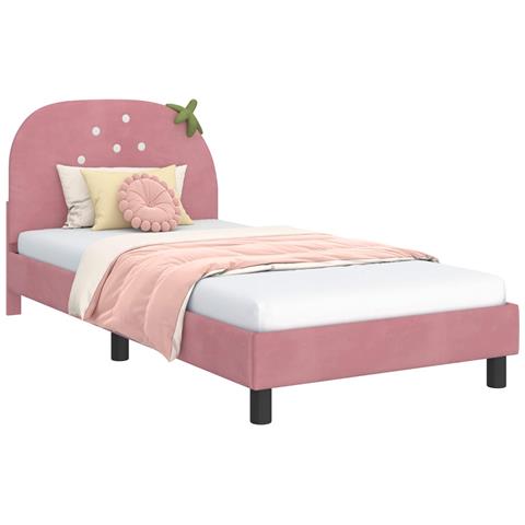 Struttura letto bambini con testata Rosa 90 x 200 cm Velluto - Foto 1