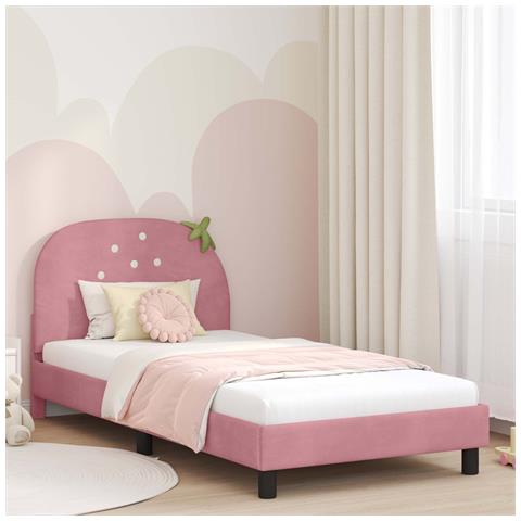 Struttura letto bambini con testata Rosa 90 x 200 cm Velluto - Foto 2