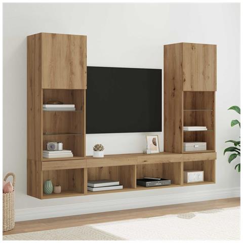 Unità a muro per TV con LED con led 5 pcs Rovere artigianale - Foto 2