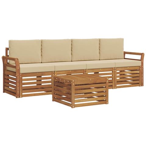 Set divani 5 pcs Naturale e Beige Legno di Acacia Massello - Foto 1