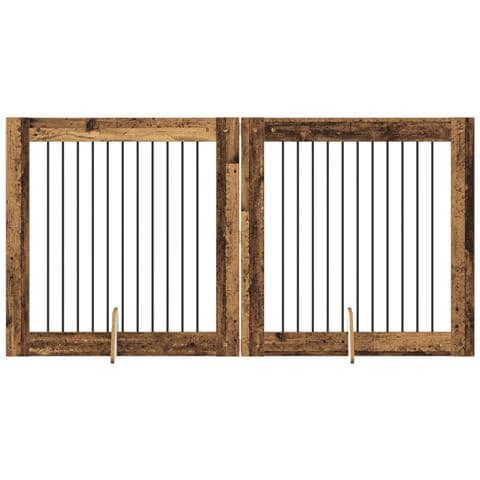 Cancello per cani con supporti 2 pcs Legno antico 100 x 100 cm - Foto 1
