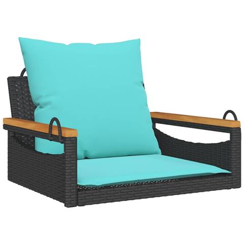 Panchina a Dondolo con Cuscini Nera 63x62x40 cm in Polyrattan - Foto 1