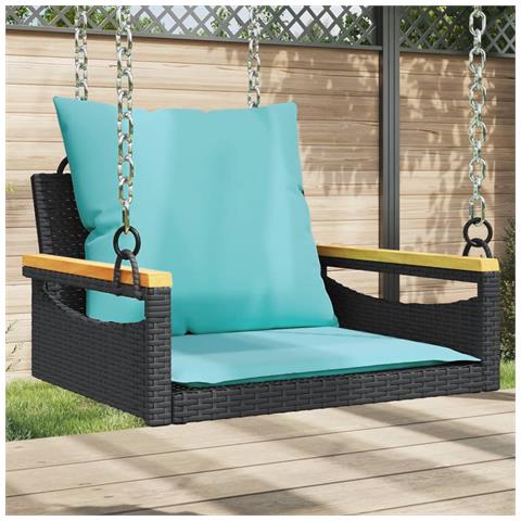 Panchina a Dondolo con Cuscini Nera 63x62x40 cm in Polyrattan - Foto 2