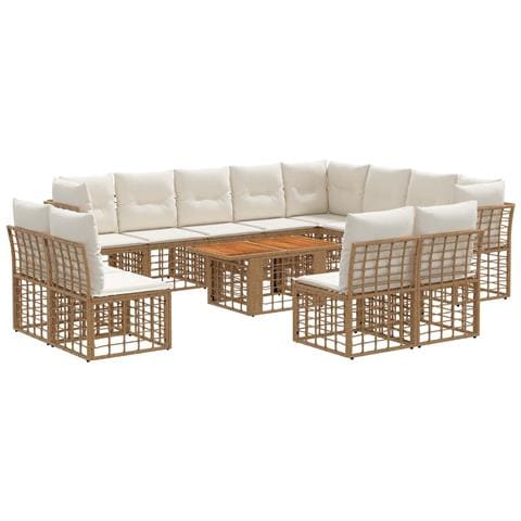 Set Divano da Giardino 13 pz Naturale e Bianco Crema polyrattan - Foto 1