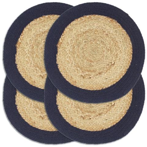 Tovagliette 4 Pz Naturale E Blu Marino 38 Cm In Juta E Cotone - Foto 1