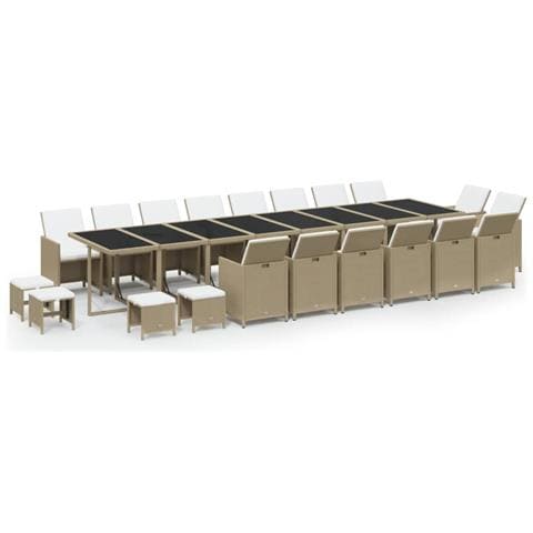 Set Da Pranzo Per Giardino 21pz Con Cuscini In Polyrattan Beige - Foto 1