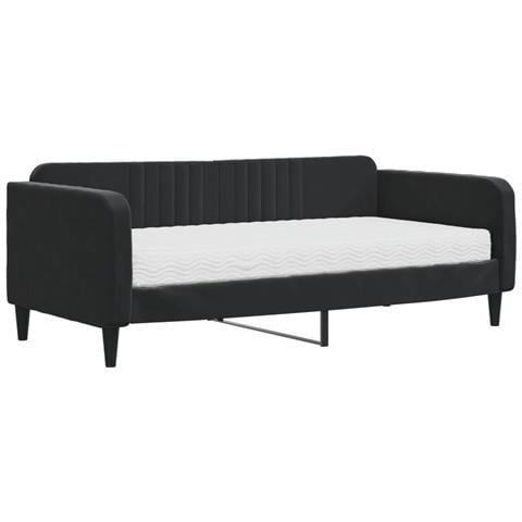 Divano Letto Con Materasso Nero 90x190 Cm In Velluto - Foto 1