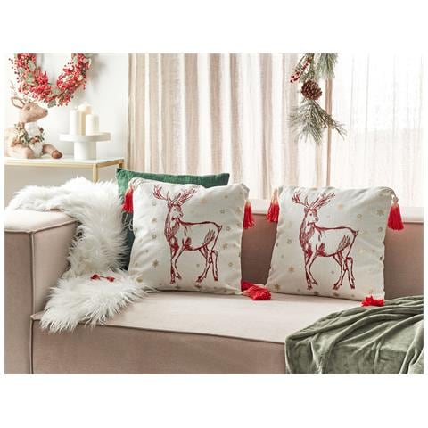 Set Di 2 Cuscini Vallota Cotone 45 X 45 Cm Bianco Modello Natalizio - Foto 1