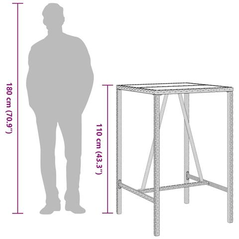 Tavolo Da Bar Da Esterno Marrone 70x70x110 Cm In Polyrattan - Foto 2