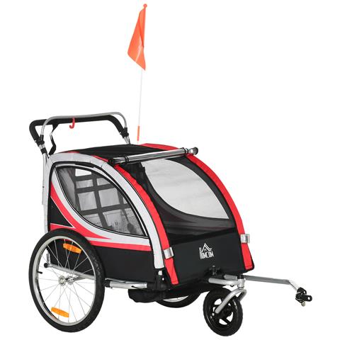 Rimorchio Bici Per Bambini Passeggino, Design 2 In 1 Con Freno, Cintura A 5 Punti E Tasche Laterali, Riflettori, 116-142lx75px101acm, Multicolore - Foto 1