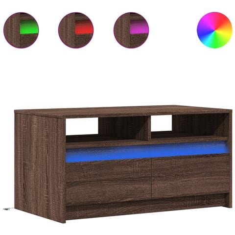 Tavolino Da Salotto Con Luci Led Rovere Marrone In Truciolato - Foto 2